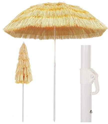 Festnight Kippbar Sonnenschirm ? 180 cm Hawaii-Stil | Marktschirm Balkonschirm Gartenschirm Terrassenschirm Sonnenschutz UV-best?ndig, StahlRahmen Rund Naturfarbe