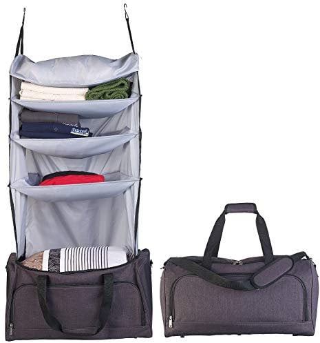 Xcase Reisetasche mit Fächern: Faltbare Reisetasche mit integriertem Wäsche-Organizer zum Aufhängen (mit vielen Fächern, Schrank Organizer, aufklappbare Fächer)