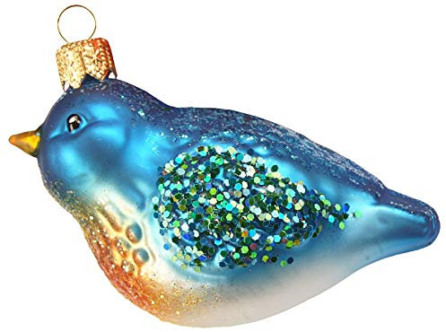 Christbaumschmuck Glas 4cm - Vogel Figur zum Aufhängen - mundgeblasen & handbemalt - Weihnachtsbaum Anhänger für Weihnachten - Christbaumanhänger & Weihnachtsbaumschmuck - Blau