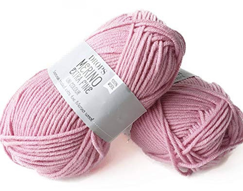 Superwash 100% Merino Wool Yarn for Knitting and Crocheting, 3 or Light, DK, Leight Worsted Weight, Drops Merino Extra Fine, 1.8 oz 115 Yards per Ball (25 Pink)