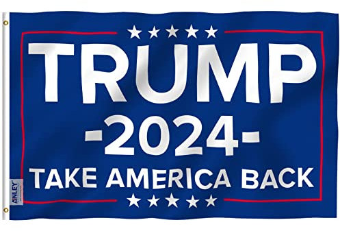 Anley Fly Breeze 0,9 x 1,5 m Drapeau Trump 2024 Take America Back – En-tête en toile et double couture – Drapeaux électoraux du président Donald Trump en polyester avec œillets en laiton 0,9 x 1,5 m