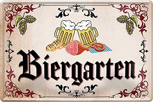 WOGEKA ART Retro Blechschild - Biergarten Bier Beer - witziger Spruch als Geschenk-Idee zum Geburtstag Weihnachten zur Dekoration 20x30 cm Vintage-Design aus Metall 157