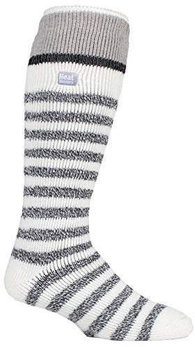 HEAT HOLDERS - Herren Bunt Muster Warm Dicke Gestreift Extra Lang Thermo Skisocken mit Gepolstert (39-45, Creme-Streifen)