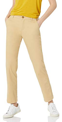 Amazon Essentials Women's Slim-Fit, Straight-Leg Stretch Twill Chino Trouser, Khaki Brown, 14