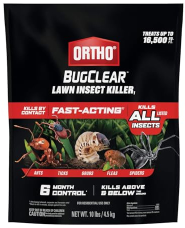 Ortho BugClear Lawn Insect Killer1 – Kills Ants, Spiders, Ticks, Fleas, Armyworms & Grubs, 10 lb Granules Treats Up to 16,500 sq. ft.