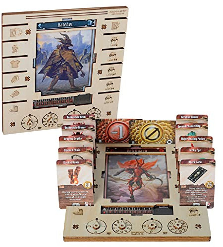 JOTL Spieler-Charakter-Armaturenbrett mit HP- und XP-Zifferblatt-Trackern, 2er-Set, Birkensperrholz, Helden-Organizer, spart Platz auf dem Tisch, ideal für Gloomhaven Jaws of the Lion