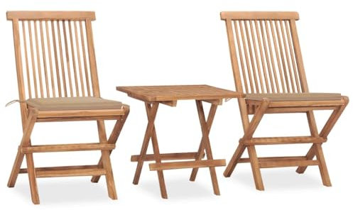 vidaXL Teak Massiv Gartenmöbel 3-TLG. mit Kissen Klappbar Balkonset Gartengarnitur Gartenset Tisch Stühle Bistroset Sitzgruppe Balkonmöbel
