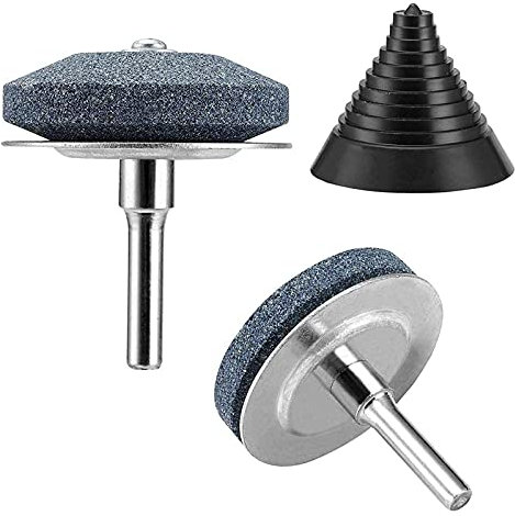 2 Pieces Lawnmower Blade Sharpener and 1 Pieces Lawn Mower Blade Balancer Kit,New Upgrade Universal Grinding Wheel Whetstone,Lawn Mower Blade Knifestone Garden Tools for Most Power Drill Hand Drills