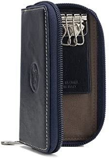 Portachiavi Pelle 6 Ganci Tascabile in Vera Pelle - Custodia Borsellino per Chiavi - Chiusura con Cerniera - Uomo e Donna Made in Italy, Blu
