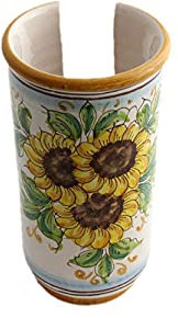 ILAB Portabicchieri grande in ceramica decorata a mano da ceramisti siciliani di Santo Stefano di Camastra girasole art 17