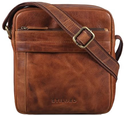 STILORD 'Craig' Herren Schultertasche klein Leder Umhängetasche Männer Herrenhandtasche für 10,1 Zoll echtes Vintage Rindsleder, Farbe:kara - cognac