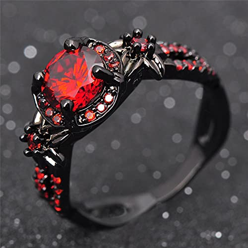 Ring Ringe Damen Bijouterie Herren Luxus Weiblicher Grüner Runder Stein Ring Charme Schwarz Gold Eheringe Für Frauen Versprechen Liebe Blume Verlobungsring 5 Rot