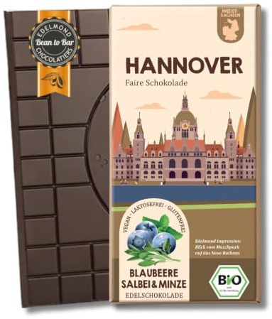 HANNOVER – 75 g Bio Fair Trade Zartbitterschokolade mit Limette & Sanddorn | Geschenk aus Hannover | Regionale Stadt-Schokolade | Vegan & nachhaltig