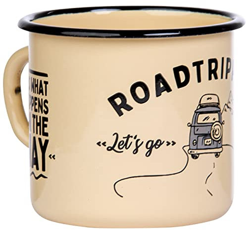 MUGSY Tasse en émail avec motif de bus de camping et inscription en allemand - 300 ml - Incassable et légère