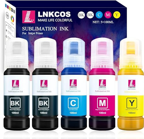 LNKCOS 500ML Sublimationstinte kompatibel für EcoTank ET-2400 ET-2800 ET-2803 ET-2840 ET-2720 ET-2750 ET-2760 ET-2850 ET-3830 ET-3850 ET-2820 ET-48000 ET-48. 50 ET-15000 (ICC-frei/spritzenfrei)