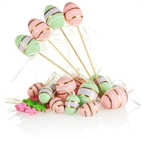 com-four® 18-teiliges Osterdeko-Set - Osterdeko für den Osterstrauß - Bunte Ostereier zum Anhängen und Stecken - Streudeko Ostern