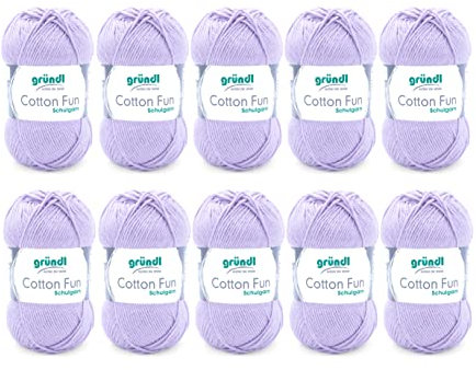 Gründl Wolle Cotton Fun - Wolle zum Häkeln - Strickgarn - Häkelgarn - Pflegeleicht und hautfreundlich - 100 % Baumwolle - 10 Knäuel 50 g / 115 m - Nadelstärke 3 - 4 - Violett