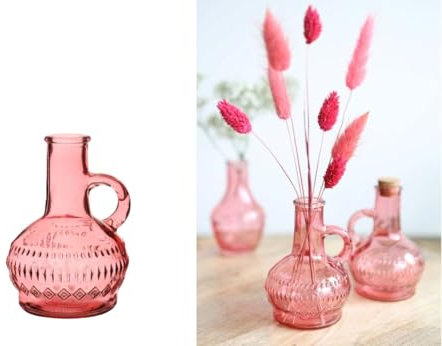 NaDeco Glasvase klein 'Lille', Höhe 10cm, Durchmesser 7 cm, viele Farben zur Auswahl | Glasflasche | Bunte Dekoflasche | Kleine Glas-Flaschen | Kleine Deko-Vasen | Deko-Blumenvase, Farbe:Hellrosa