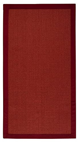 casa pura Sisal Teppich Wohnzimmer, Schlafzimmer, Küche, Esszimmer Dunkelbraun auch ideal für Katzen Rutschfester Teppich waschbar per Hand kurzflor Teppich mit Bordüre, 200 x 290 cm, rot
