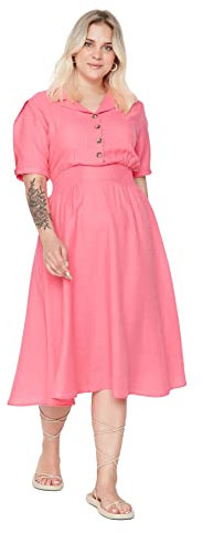Trendyol Midi A-Line Regular Plus Size Dress Vestido, Fucsia, 72/Grande para Mujer