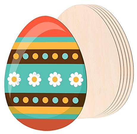 LOVIVER 6 x Ostereier aus Holz für Kinder zum Bemalen von Osterornamenten aus Holz, Eiformen, hängende Anhänger, Verzierungen, blanko, Partydekorationen,