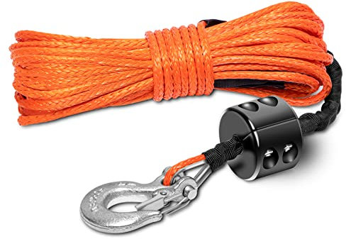 METOWARE Synthetisches Seilwindenseil-Set, 1,9 cm x 15,2 m, 2721,6 kg, Seilwinde mit Schutzhülse Haken und Stopper, passend für Allradfahrzeuge, UTV, ATV, SUV, LKW, schwarz