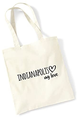Huuraa Jutebeutel Indianapolis my love Tasche Baumwolle 10 Liter Größe Natural für alle Fans von Indianapolis USA Geschenk Idee für Freunde und Familie