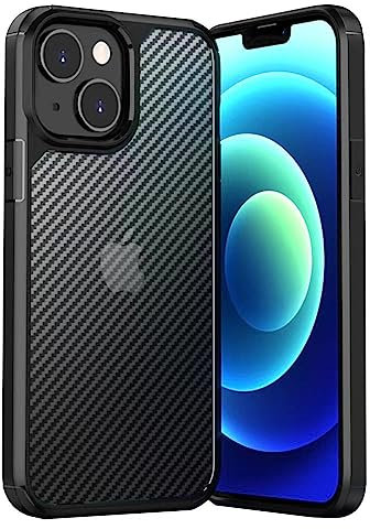 TEOPHA Case for iPhone 13, (6.1 inch) 13 Case, Carbon Fiber Military Shockproof Anti-Fingerprint Translucent Anti-Scratch Protective Cover for iPhone 13, Black