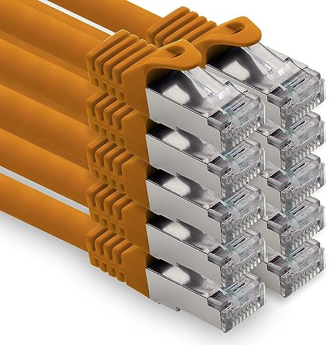 freiwerk 0,5 m - orange - 10 pièces câble réseau CAT.7 câble de raccordement Ethernet Lan S-FTP LSZH PIMF 10GB s prise RJ45 Cat6a