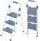 KINGRACK 3 Step Ladder, Sturdy Step Stool with Handrail, Anti-Slip Wide Pedals, Foldable Step Stool for Home, Garage, Garden, Safety Locking, Pass 900LBS Testing, Blue