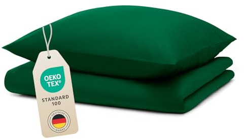 Blumtal Bettwäsche 140x200cm + 80x80cm Kopfkissenbezug - Oeko-TEX zert. Mikrofaser Bettwäsche Set - Mikrofaser Bettbezug bis 95 °C - Deckenbezug + Kissenbezug 2-teilig - Sommerbettwäsche Dunkelgrün