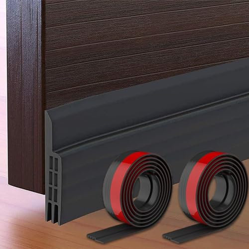 2Pcs Bande D'étanchéité pour Bas de Porte Calfeutrer Silicone Joint pour Porte Adhésive Souple Isolant Phonique Thermique Anti Bruit Poussière Stop à l'air Froid Porte D'entrée (Noir)