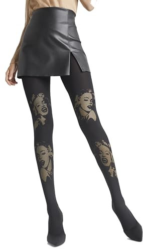 MARILYN ausser gewühnliche Strumpfhose Monroe Motiven, 60 Denier, Größe 40/42 (M/L), Farbe Schwarz (black & gold)