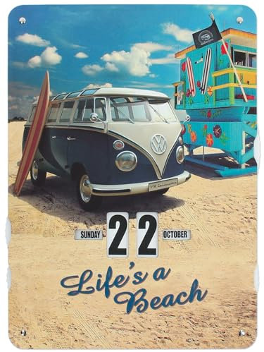 BRISA VW Collection - Volkswagen T1 Bulli Bus Endloskalender, Ewiger Kalender zum Aufhängen (37 x 27 x 0,5 cm | 4c bedruckte Pappe) (Beachlife/Bunt)