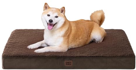 EHEYCIGA Orthopädisches Hundebett Mittelgroße Hunde 91x68x9cm, Hundekissen Waschbar Flauschig, Hundematte Hundematratze für Kiste, Braun