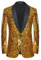 Männer Pailletten Blazer Jacke Schal Revers Knopf Glänzend Party Anzug Smoking Nachtclub Host Spiegel Mantel, gold, XL