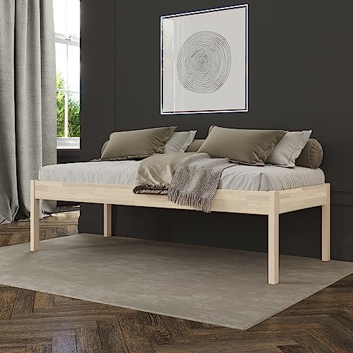 Hansales Seniorenbett 120x200 cm Saari Scandi Style mit Rollrost aus hartem FSC Birken Massivholz - über 350 kg - Holzbett 55 cm hoch ohne Kopfteil - Stabiles Einzelbett für Senioren
