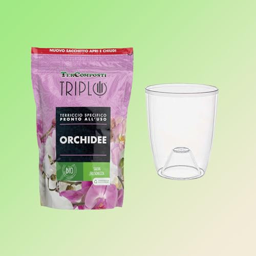 Manigi Offerta Vaso + Terriccio Bio per Orchidee da 1.5 Lt