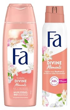 Fa Duschcreme Divine Moments (1x 250 ml) & Deospray (1x 150 ml) mit dem samtigen Duft von wilden Kamelien, Duschpflege mit milder Formel, Deo-Schutz ohne Aluminiumsalze