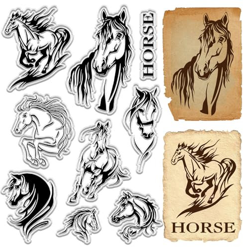 CRASPIRE Transparente Stempel mit Pferden, Tier, Western-Stil, Cowboy, Vintage, wiederverwendbar, Retro, Postmarken, transparente Silikonstempel, Siegel für Journaling, Kartenherstellung, Dekoration,
