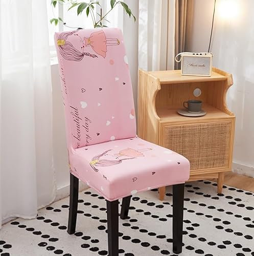 Stuhlhussen 6er Set Rosa Prinzessin Stretch Stuhlbezug,Abnehmbare Waschbar Stuhlhussen Schwingstühle, Hussen Für Stühle,Spandex Stuhlbezüge Für Hotel, Küche