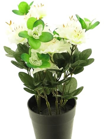 mucplants künstliche Azalea Azalee Azalien Rhododendron im Topf ca. 28 cm Kunstblume Kunstpflanze (Creme)