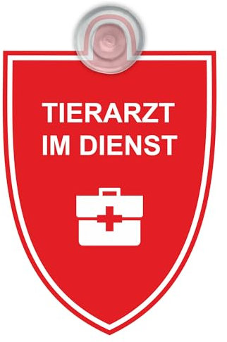 Indigos UG - Schild Tierarzt im Dienst - 9x12 cm - Saugnapfschild - Aluverbund - Emblem - Innenbefestigung für Ihr Auto - UV-Beständig - Einsatzschild - Hinweisschild - Warnschild