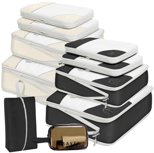 Packwürfel Set 10 Teilig Compression Packing Cubes,Platzsparendes Koffer Organizer für Travel Essentials Packwürfel Reise Organizer Gepäck Organizer,Erweiterbar Kleidertaschen