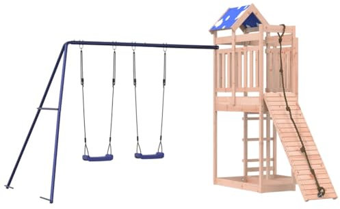 vidaXL Spielturm, Klettergerüst mit Kletterwand Seil Schaukeln, Kinder Kletterturm Spiel-Zubehör für Garten, Holz Spielplatz Spielhaus, Massivholz Douglasie