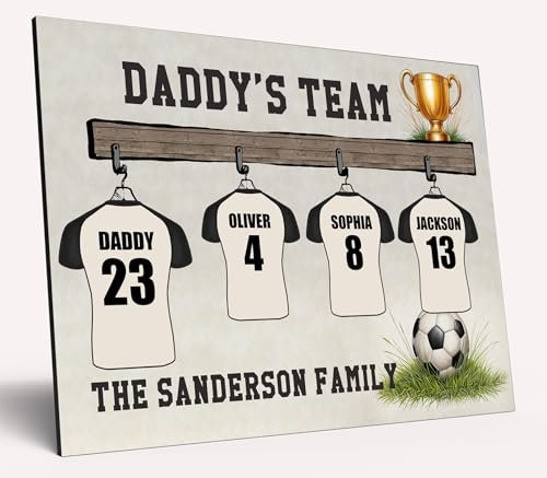 Personalised Dad Gift Football Shirts Choose Your Team Colours Father's Day Hanging Custom Names Family Kids Wooden Plaque Best Dad Grandad (1 Large & 3 Small)