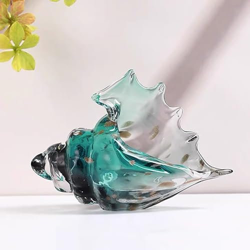 NNYCC Décor de Coquillages de Conque en Verre, Ornement d'animal de mer en Cristal Fait à la Main, Sculpture de Figurine d'art en Verre pour étagère et Dessus de Table,Bleu,21x14cm