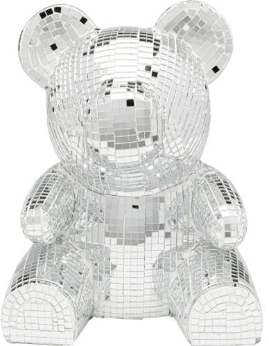 Kare Design Spardose Bär Disco, Silber, verspiegelt, handgefertigt, Unikat, Deko Figur fürs Wohnzimmer, Sparschwein, für Kinder und Erwachsene, Modernes Design, 21x16,5x16 cm (H/B/T)