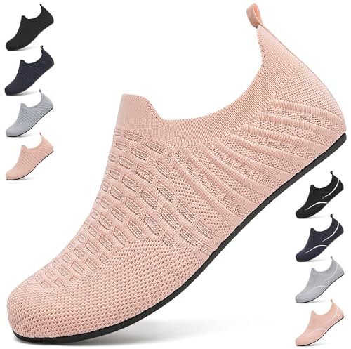 Hausschuhe Damen Herren Leichte Hüttenschuhe Rutschfest Pantoffeln Bequem Slip on Flache Home Slippers Unisex Haussocken Barfußschuhe Hausschuhsocken. Rosa, 38 EU