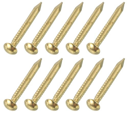 sourcing map 100Pcs Small Hardware Nails, 1.2 x 12mm Brass Round Head Nail Common Finishing Nail for Household Woodworking Picture Hanging DIY Projects, Gold